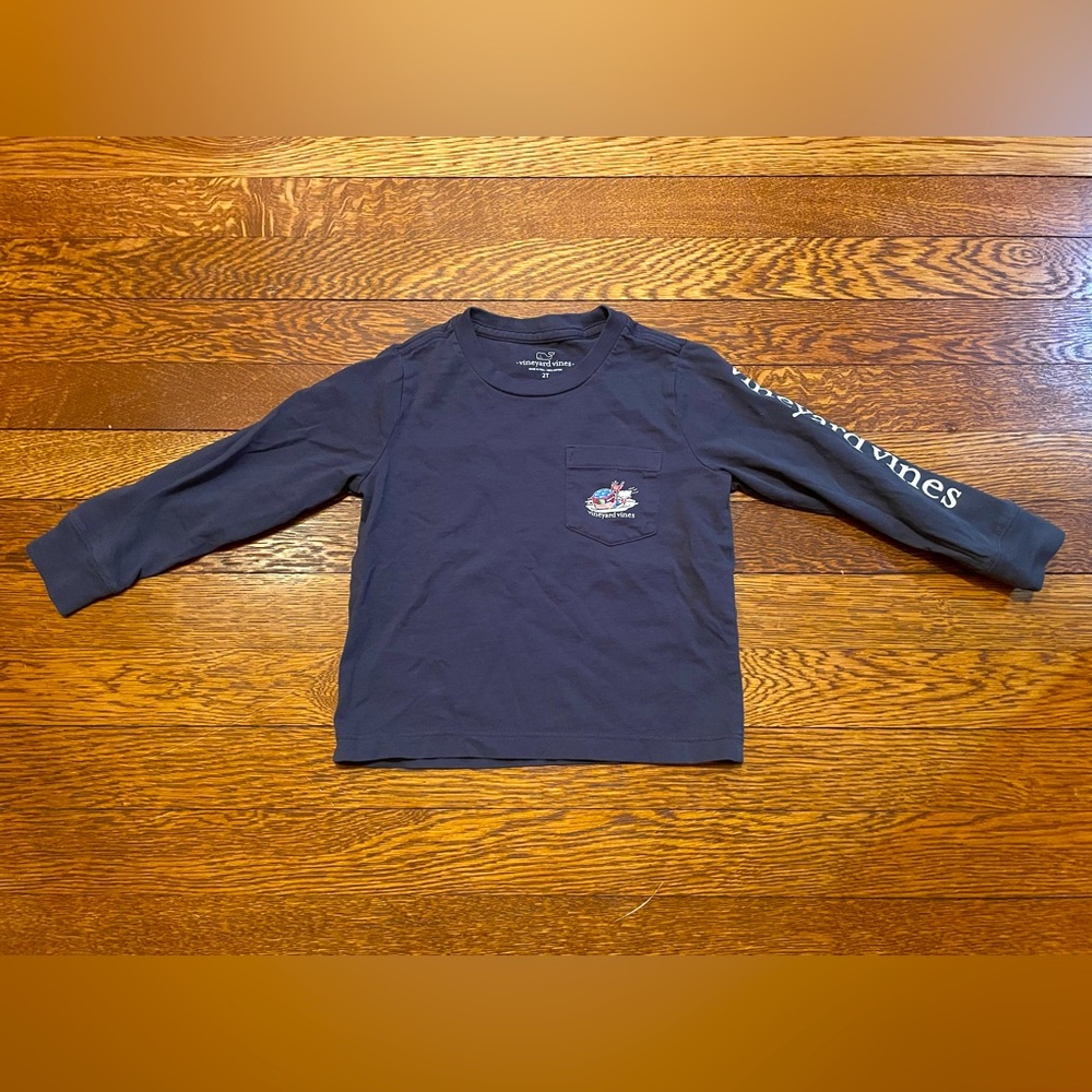 Vineyard Vines Long Sleeve Pocket Crew Tee Shirt Ski Race Whale Size 2T